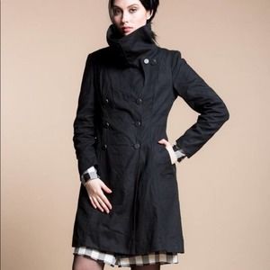 Vaute Couture vegan waxed canvas cotton trench coat jacket in black size XS